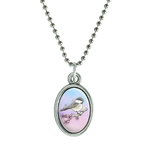 Black-capped Chickadee Watercolor Northeastern Bird Antiqued Oval Charm Pendant with Chain
