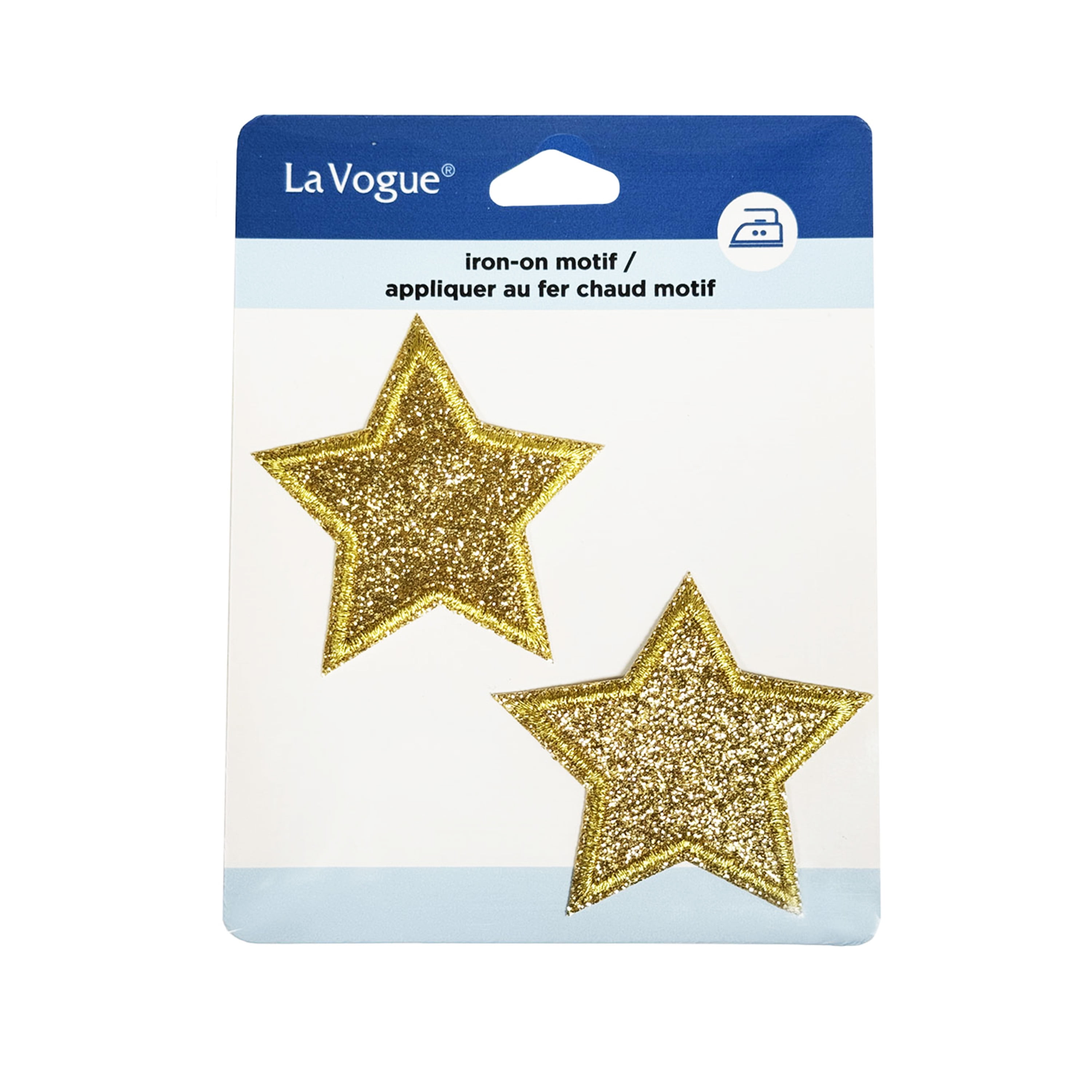 Écussons thermocollants brodés étoiles dorées LA VOGUE, 2 pièces — ~11,43 × 8,89 cm (4,5 × 3,5 po)