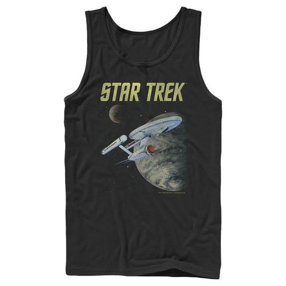 Men's Star Trek: The Original Series USS Enterprise Discovering New Worlds In Space Tank Top Black Large
