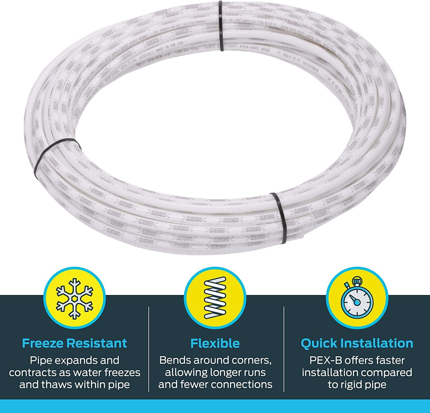 SharkBite 3/8" X 100 Ft White PEX-B Pipe – Flexible Water Tubing For Plumbing, Potable Water, Buriable & Freeze Resistant