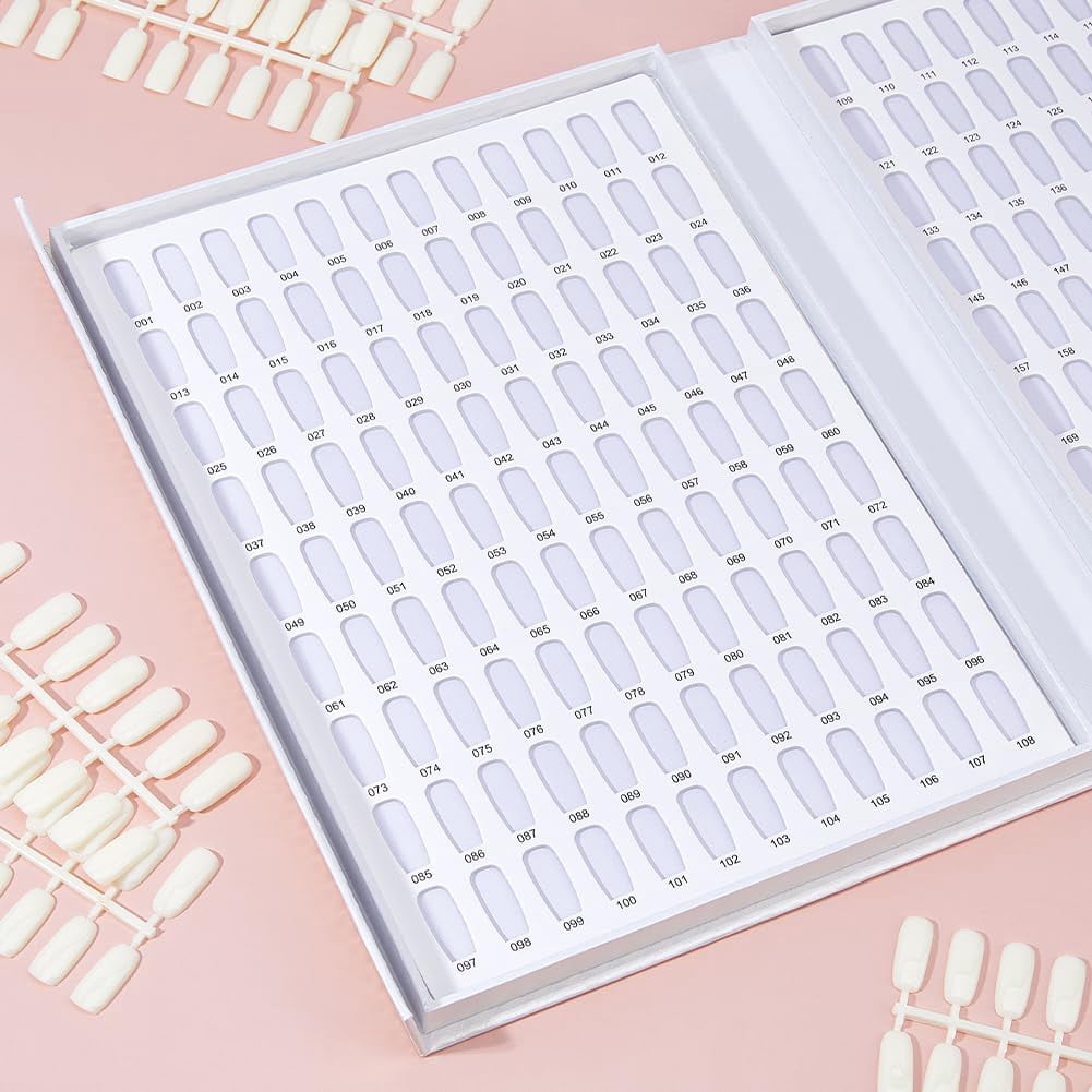 Nail Color Display Book with 240Pcs White Nail Tips Nail Gel Polish Display Board Nail Color Chart Display Book Nail Polish Sample Book with Replacement Tips Salon Tools White DIY