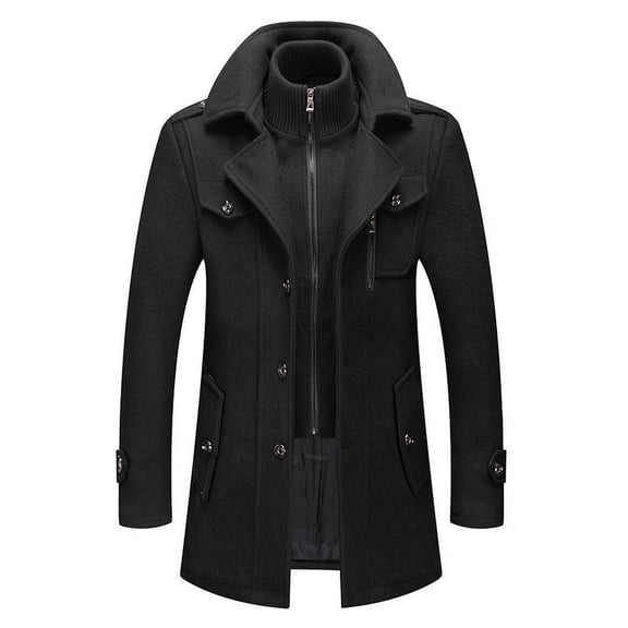 Men's Single-Breasted Winter Coat - Detachable Notch Lapel Windbreaker for Business & Casual