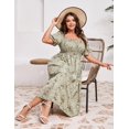 thumbnail image 4 of Yesfashion Women's Summer Casual Dresses 2025 Spring Puff Sleeve Square Neck A-line Flowy Floral Smocked Midi Dress, 4 of 7