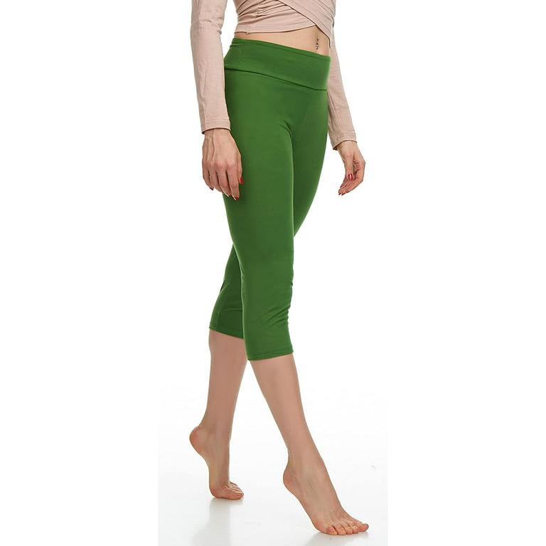LMB Capri Leggings for Women Buttery Soft Polyester Fabric, Green, XS - L