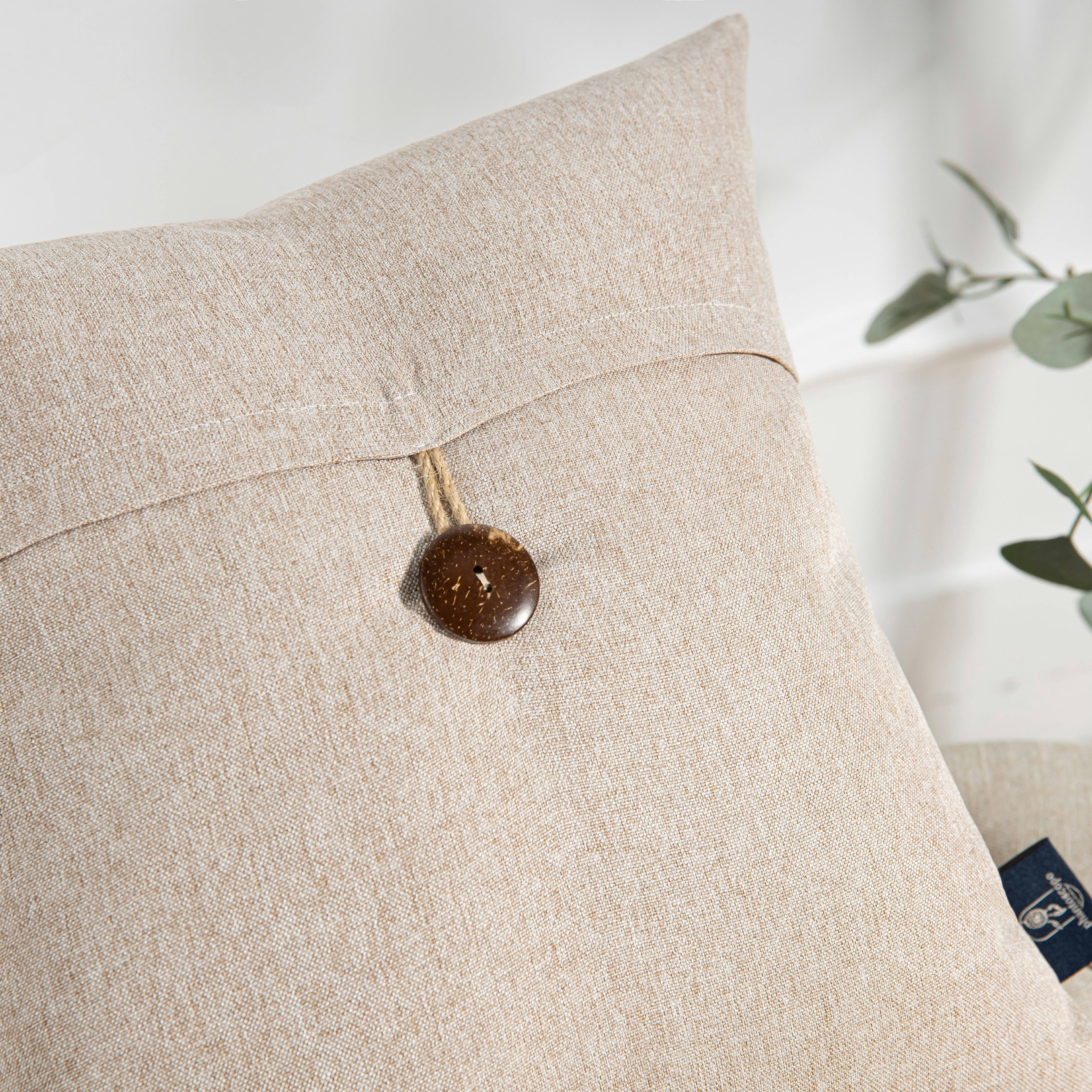 Single Button Series Decorative Throw Pillow Cover，Polyester pillow Cusion for Couch, 18" x 18", Beige, 2 Pack