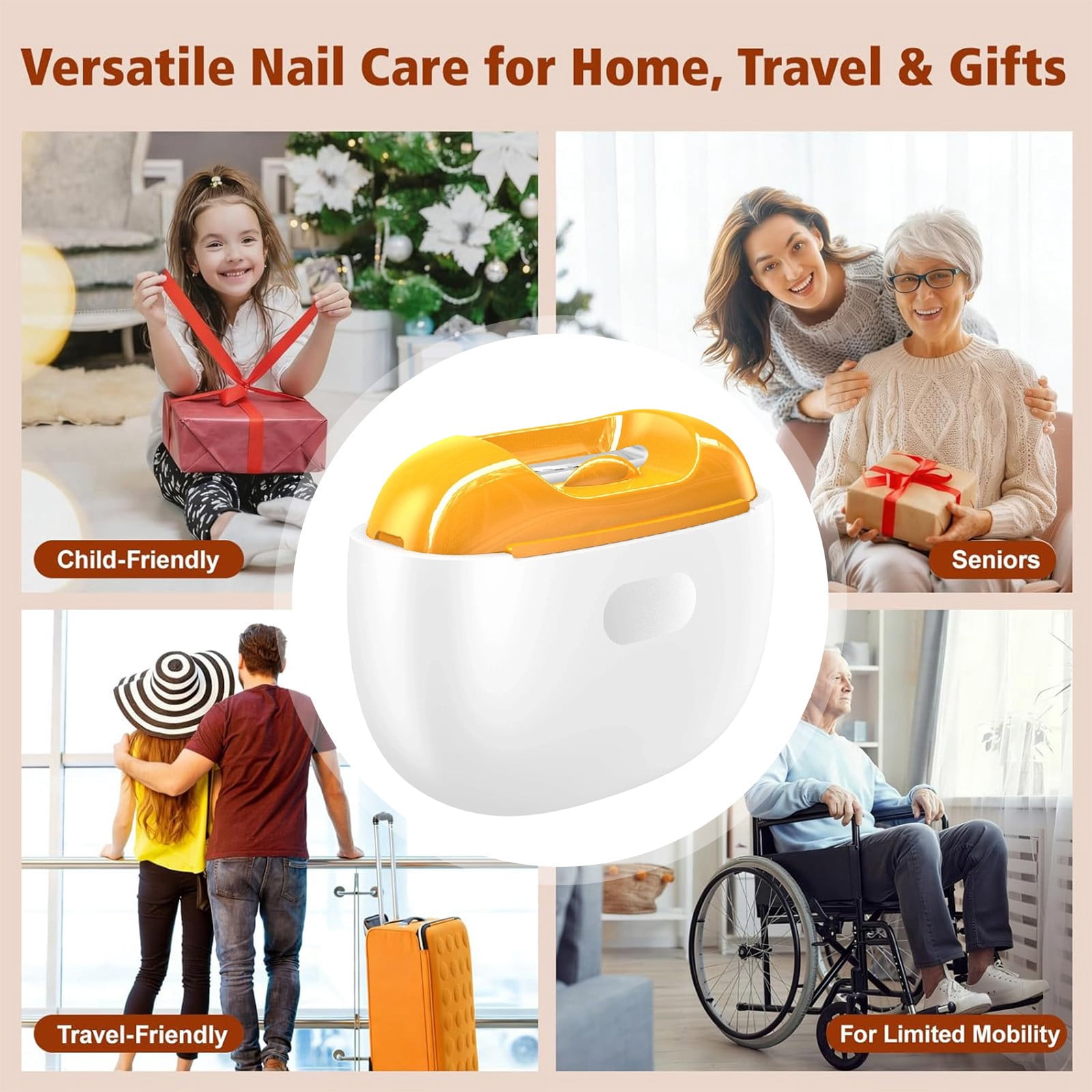 Nail Trimmer for Home Use, Smooths and Shapes Nails in Seconds, Automatic Grinder with LED Light, Rechargeable via USB Cable for Thick Hard Polishing and Trimming for Seniors, Adults, Adults