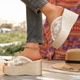 thumbnail image 3 of Wedge Heels for Women Peep Toe Platform Sandals 2026 Summer Fashion Splice Floral Embroidery Mesh Slip on Comfortable Slides Beach Shoes Beige Size 8, 3 of 8