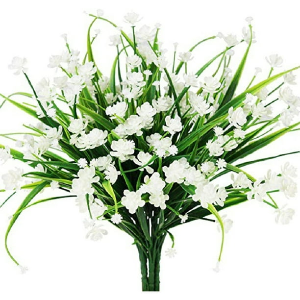 8 Bundles Artificial Outdoor Flowers Fake Flowers Green Shrubs Garden Porch Outdoor Artificial Flowers Decorate