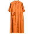 thumbnail image 2 of Robe d'Été pour Femmes 2024 Mode Grande Taille Décontractée Coton Lin Manches Courtes Col à Revers Robe Unie 50 % de Réduction Liquidation!, 2 of 5