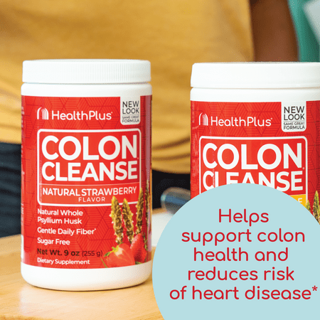 Health Plus Colon Cleanse Digestive Support | No Artificial Flavors | Daily Fiber for Toxin Elimination To Reduce Bloating | Psyllium Husk | Strawberry Flavor | 9 Ounces, 36 Servings