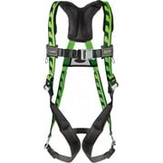 Miller 400 Lb Capacity, Size Universal, Full Body AirCore Single D-Ring Safety Harness Polyester, Quick Connect Leg Strap, Quick Connect Chest Strap, Black/Green