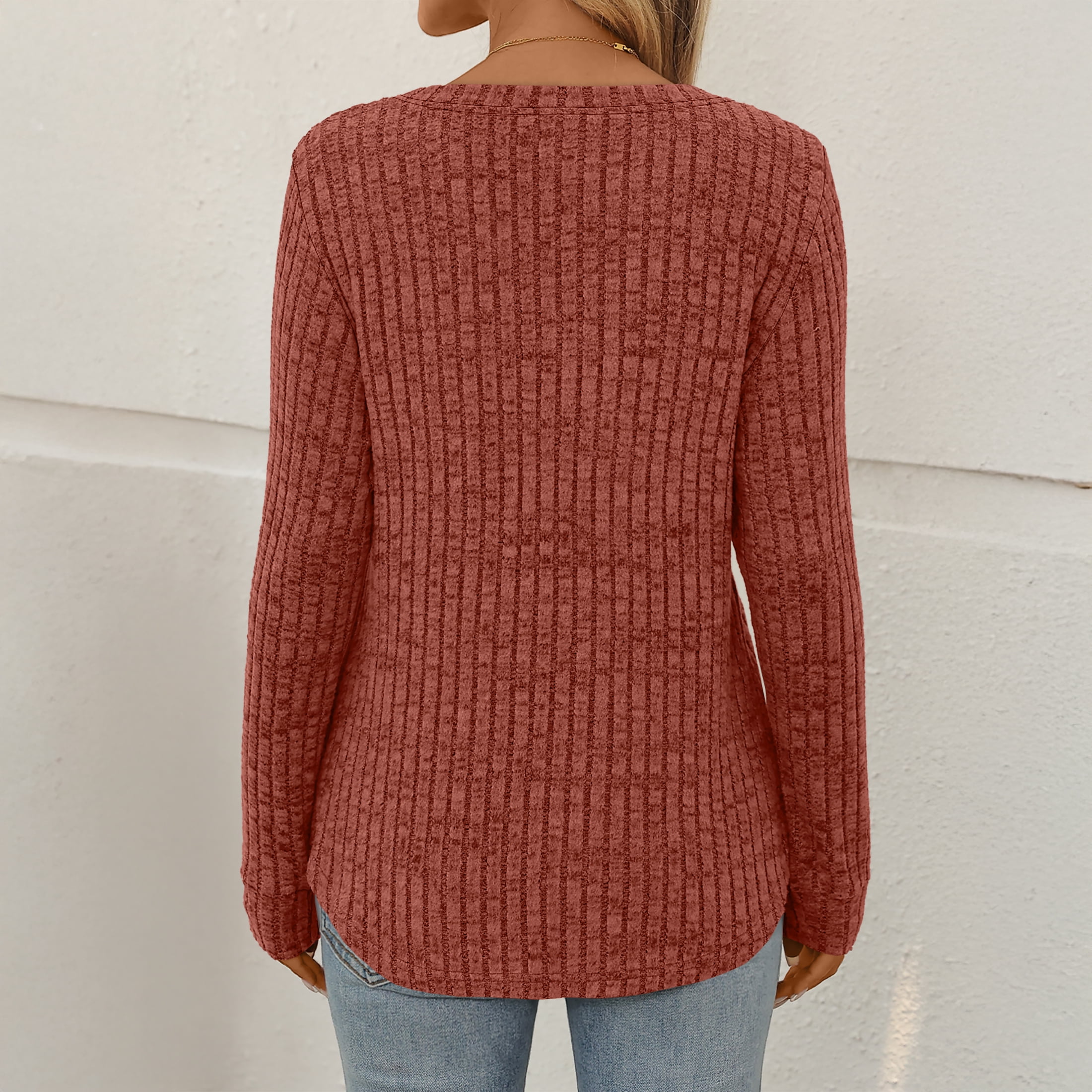 Womens Tops Long Sleeve V Neck Shirts Fall Sweater Casual Blouses Fashion Outfits