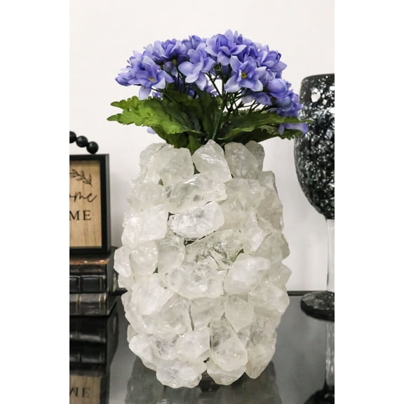 Pillar Quartz Crystal Mineral Stone Rocks Floral Vase Modern Accent Sculpture