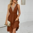 thumbnail image 2 of IROINNID V-Neck A-Line Dress For Women Sleeveless Solid Color Comfort Waist Dress With Pocket, 2 of 8