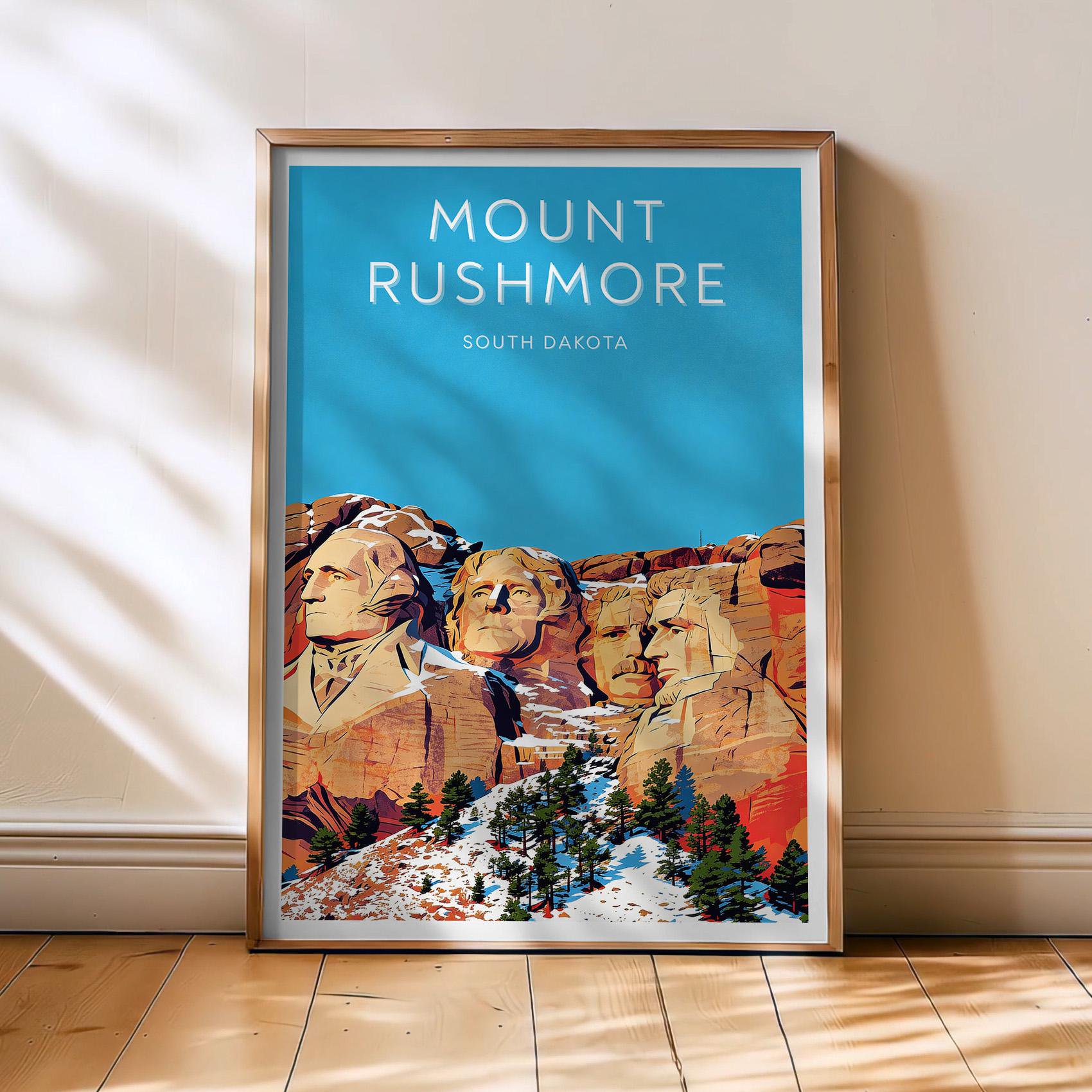 Mount Rushmore Travel Poster, South Dakota Poster, Mount Rushmore Vintage Art, United States, Monument Decor, , Poster Print Only