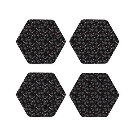 

Pofeuu Cool Skull Love Print Coasters for Drinks 4Pack PU Leather Coasters Bar Drink Coasters for Tabletop Protection Furniture from Damage-Hexagon