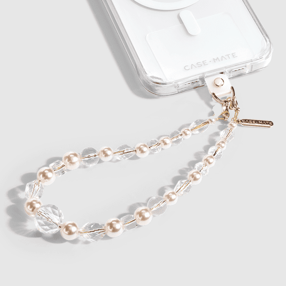 Case-Mate Cell Phone Charm Strap with Beaded Crystals and Pearls - Hands-Free Secure Wrist Grip Crystal Pearl
