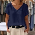 thumbnail image 2 of Pxxlle Summer T Shirts for Women Loose Fit V Neck Linen Shirt Solid Color Short Sleeve Basic Tees Navy XL, 2 of 6