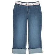 Faded Glory - Women's Plus Belted 5-Pocket Cuff Jean