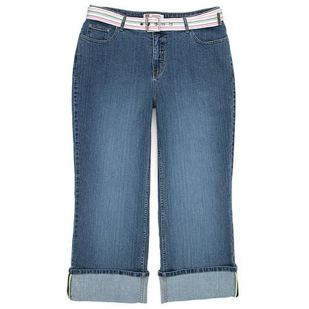 Faded Glory - Women's Plus Belted 5-Pocket Cuff Jean