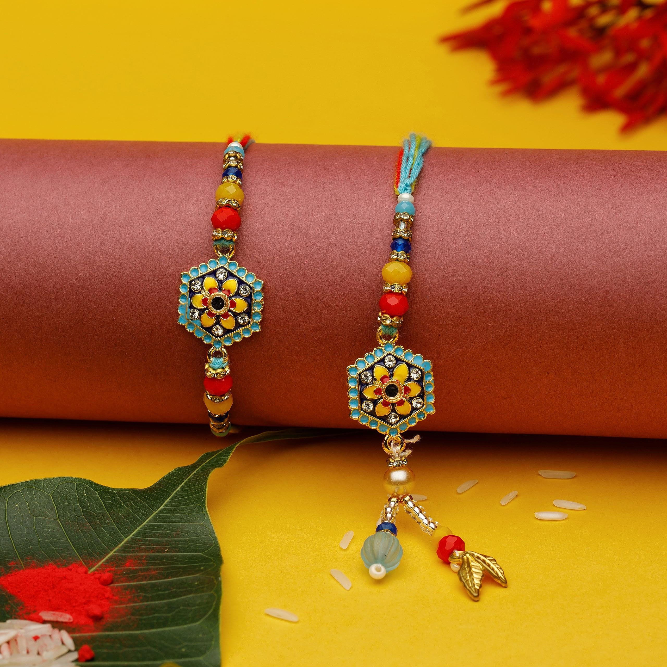 Set Of 3 Multi Stone Designer Rakhi – Handmade Rakhi Threads For Brother, Sister, Bhaiya, Bhabhi On Raksha Bandhan