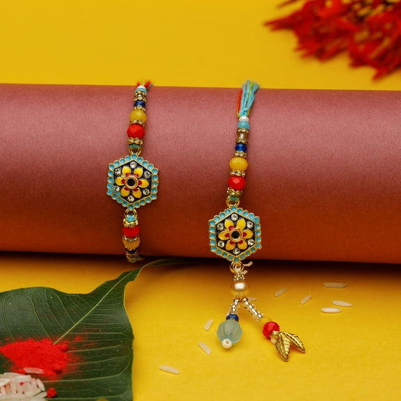 Rakhi Lumba set of 2 Rakhi for Brother and Bhabhi Bhaiya Bhai Rakhi Set of 2 Couple Pair Rakhi Dora Thread gift Pack for Raksha Bandhan gifts Rakhi Bracelet for Veera Brother Sister Festival Rakhi