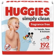 Huggies Simply Clean Unscented Baby Wipes, 3 Flip-Top Packs, 192 Count
