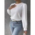 thumbnail image 6 of Women'S Long Sleeve Scoop Neck Pleated Front Fitted Blouse Tops White S, 6 of 8