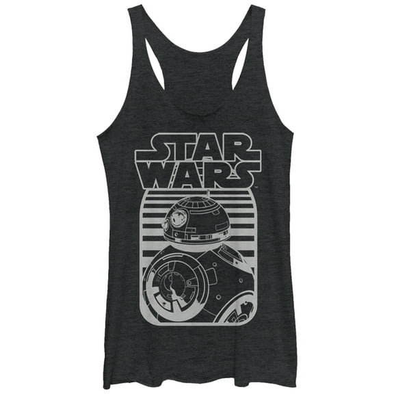 Women's Star Wars The Force Awakens BB-8 Stripe Logo Racerback Tank Top Black Heather Medium