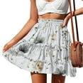 thumbnail image 2 of Miqool Women's Boho Floral Flowy Skater Skirt Casual Elastic High Waisted Ruffle Tiered Flared Mini Skirts Summer Beach Skirt, 2 of 6