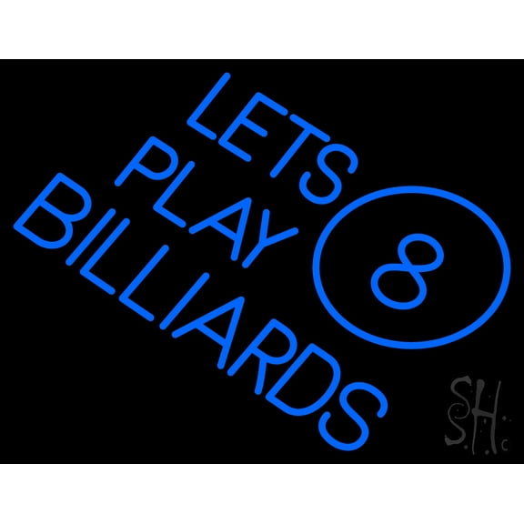 Lets Play Billiard LED Neon Sign 15 x 19 - inches, Black Square Cut Acrylic Backing, with Dimmer - Bright and Premium built indoor LED Neon Sign for wall dcor, arcarde, and storefront.