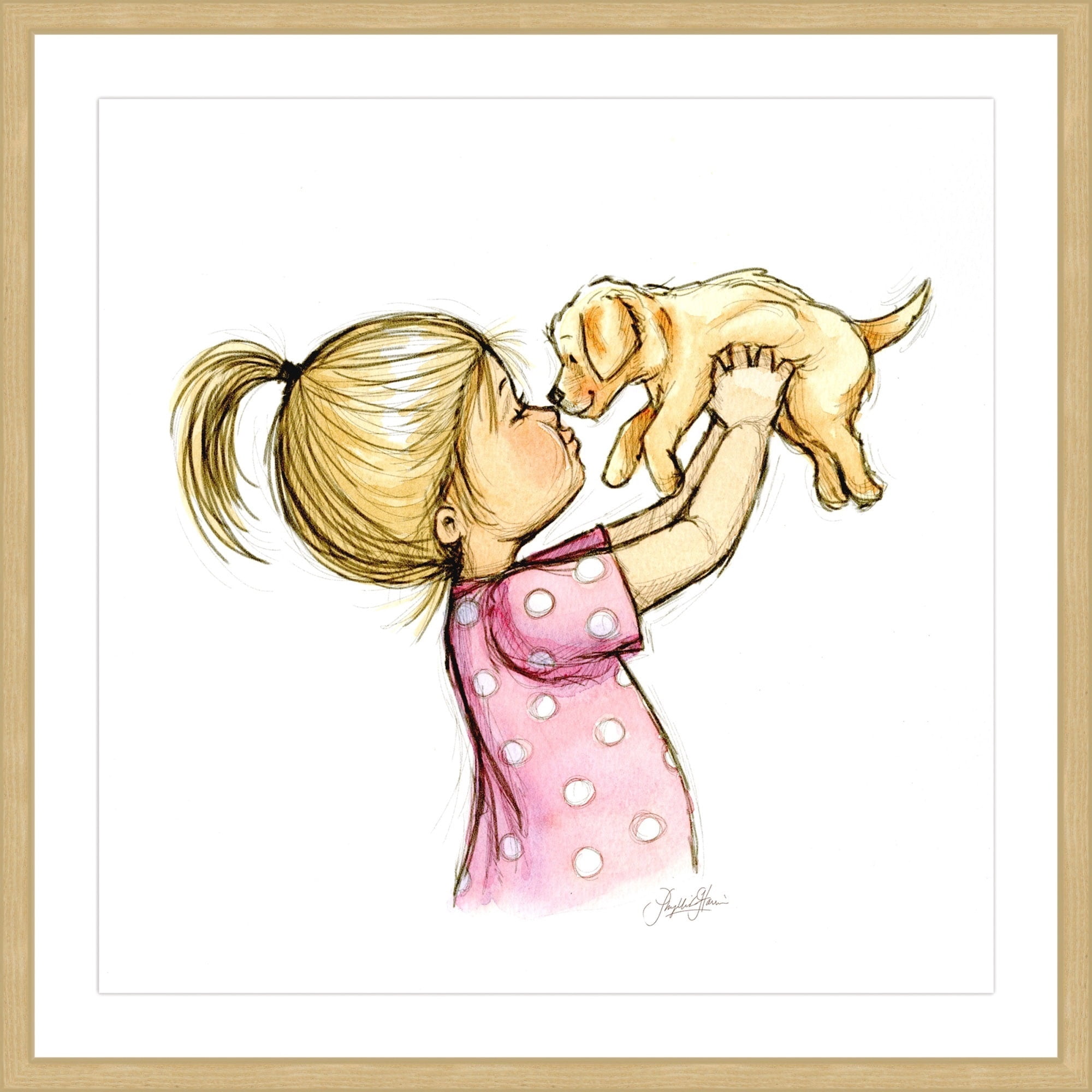 Marmont Hill "Puppy Loves Girl" By Phyllis Harris Framed Painting Art Print, 32.0" x 1.5"