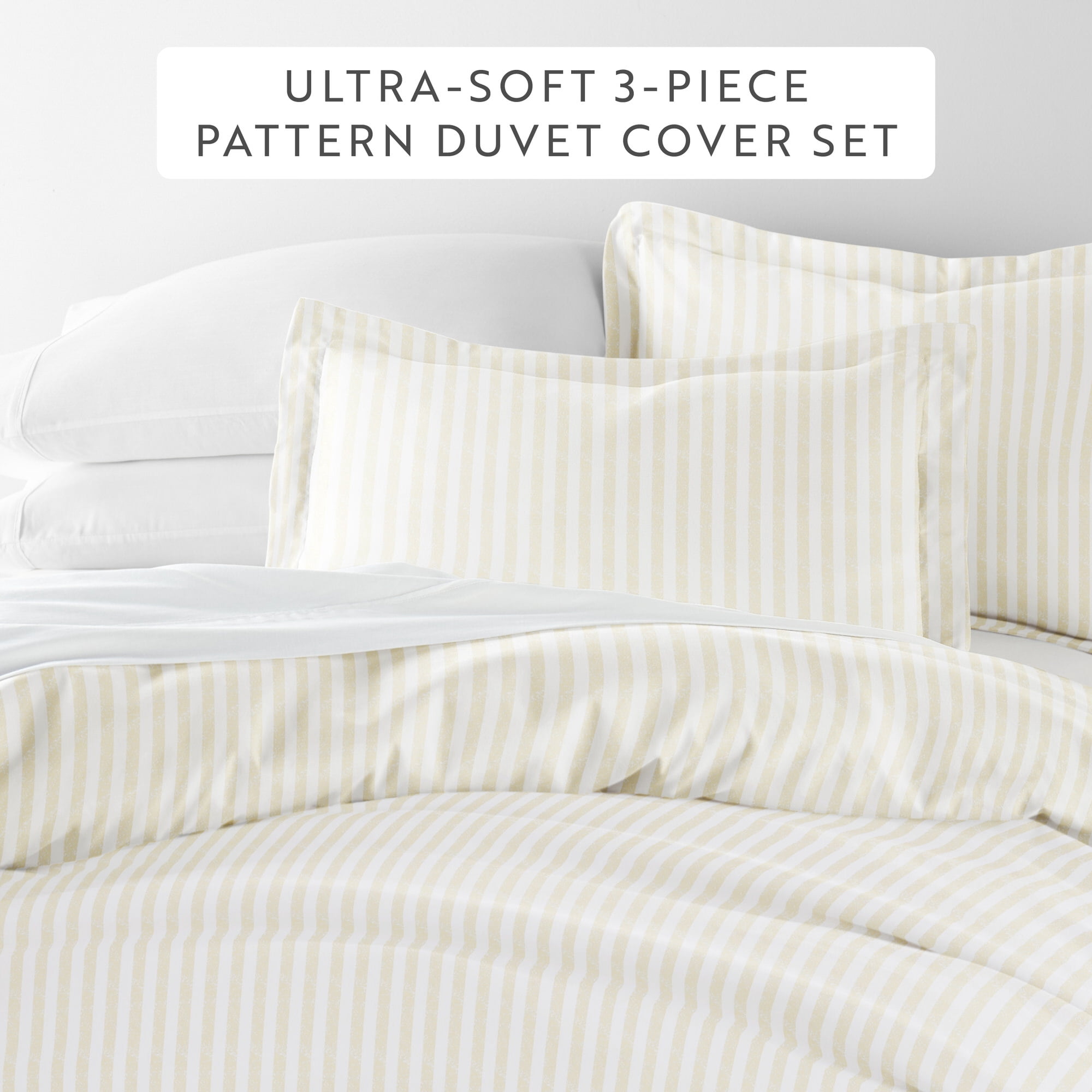 Noble Linens Ivory Puffed Rugged Stripes 3-Piece Duvet Cover Set, Full/Queen