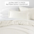 thumbnail image 3 of Noble Linens Ivory Puffed Rugged Stripes 3-Piece Duvet Cover Set, Full/Queen, 3 of 13