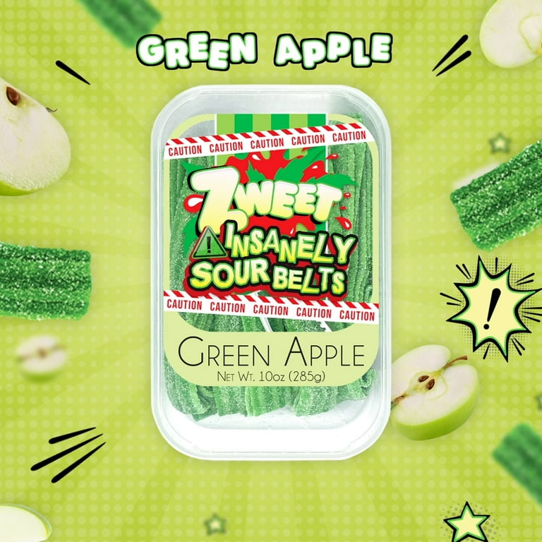 Zweet Sour Belts, Extreme Sour Green Apple Chewy Candy