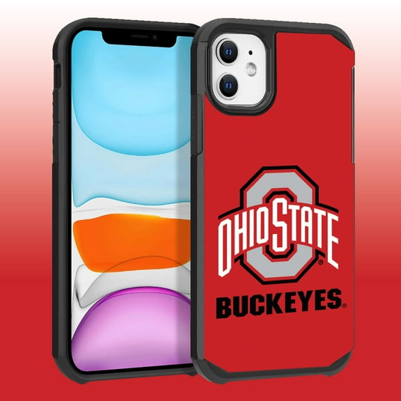 Apple iPhone 11 / XR - Licensed NCAA of Ohio State University Buckeyes Logo on Red Textured Dual Layer Case