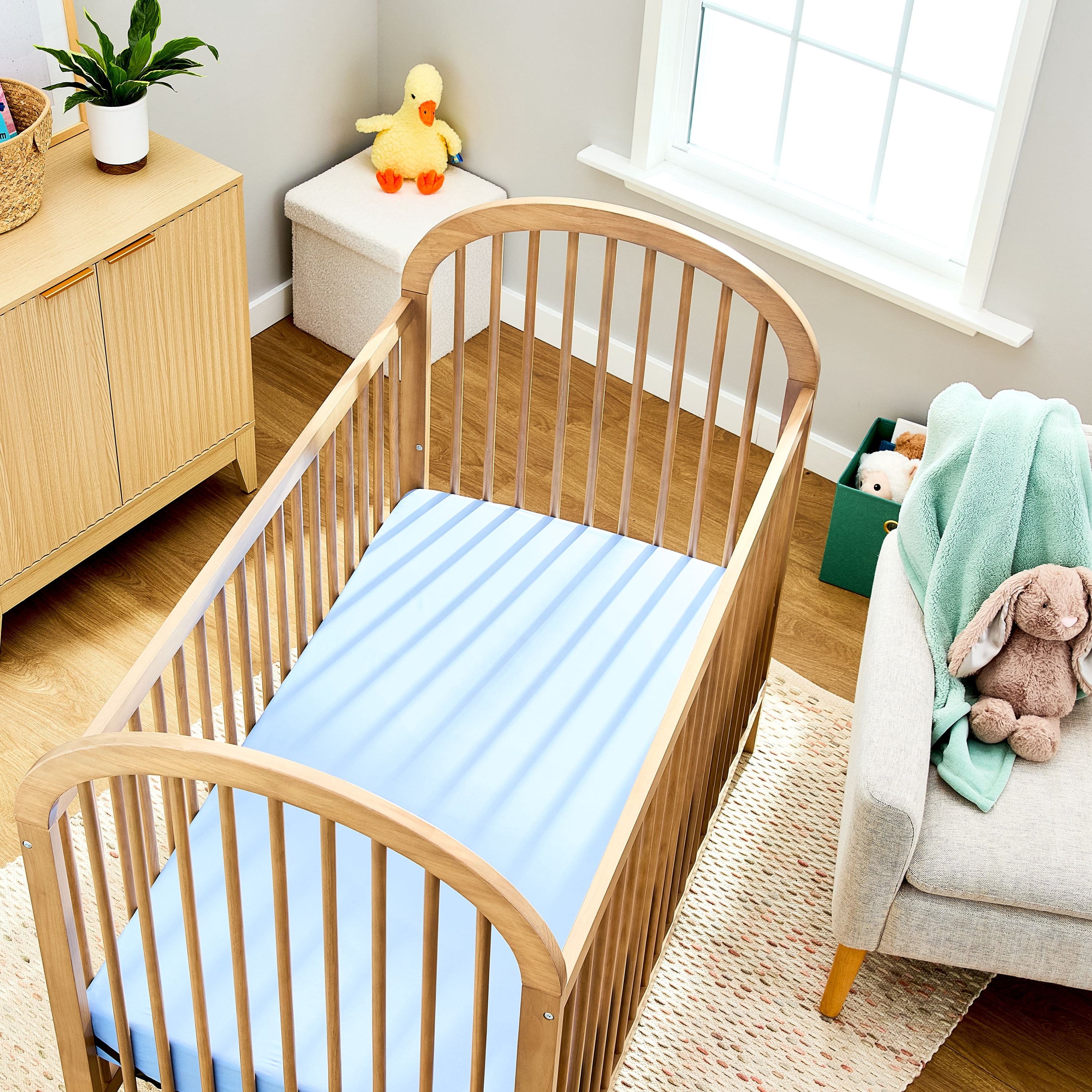 Parent's Choice Cotton Fitted Crib Sheets for Baby Boys, White and Blue, 2-Pack