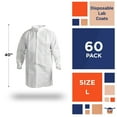 thumbnail image 2 of White Polypropylene Disposable Lab Coat, Large, 40 in, Stand Collar, Elastic Wrists, 60 count, 2 of 7