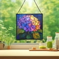 thumbnail image 2 of Hydrangea Flower Stained Glass Panel Suncatcher Square Window Hanging, 8 Inch Real Glass Decorative Art Sun Catcher for Home, Gift, and Garden Decor 78OR14, 2 of 6