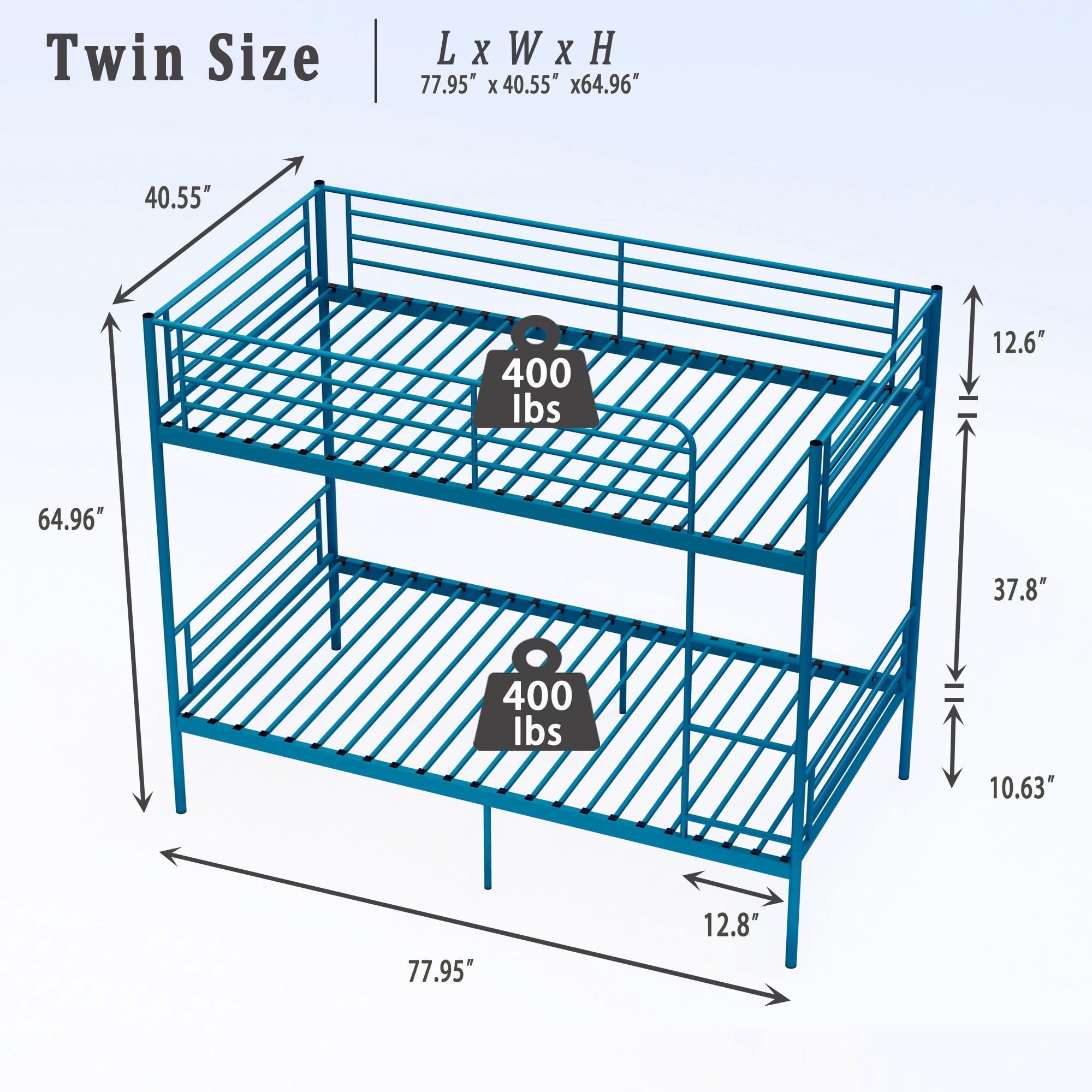 MAYEERTY Twin Over Twin Metal Bunk Bed with Ladder and High Guardrail, Heavy Duty Steel Frame, Space-Saving Bed for Kids Teens Adults Bedroom Dorm, No Box Spring Needed