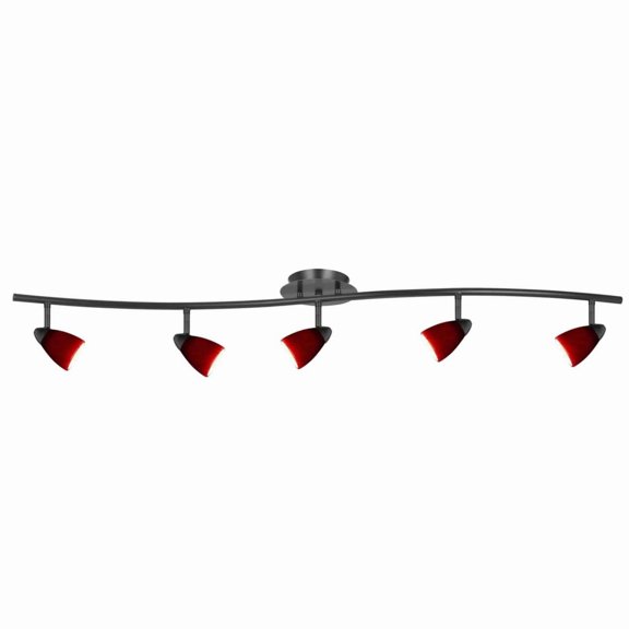 5 Light 120V Metal Track Light Fixture with Glass Shade, Black and Red- Saltoro Sherpi