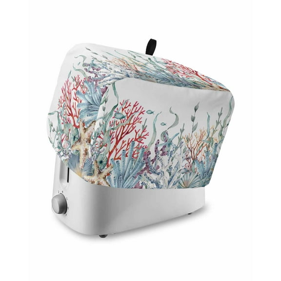 Ocean Nautical Toaster Cover 2 Slice, Summer Sea Animal Turtle Starfish Shell Bread Maker Cover Toaster Dust Cover with Pockets, Dust-Proof Cover for Kitchen Small Appliance 12x7.5x8in