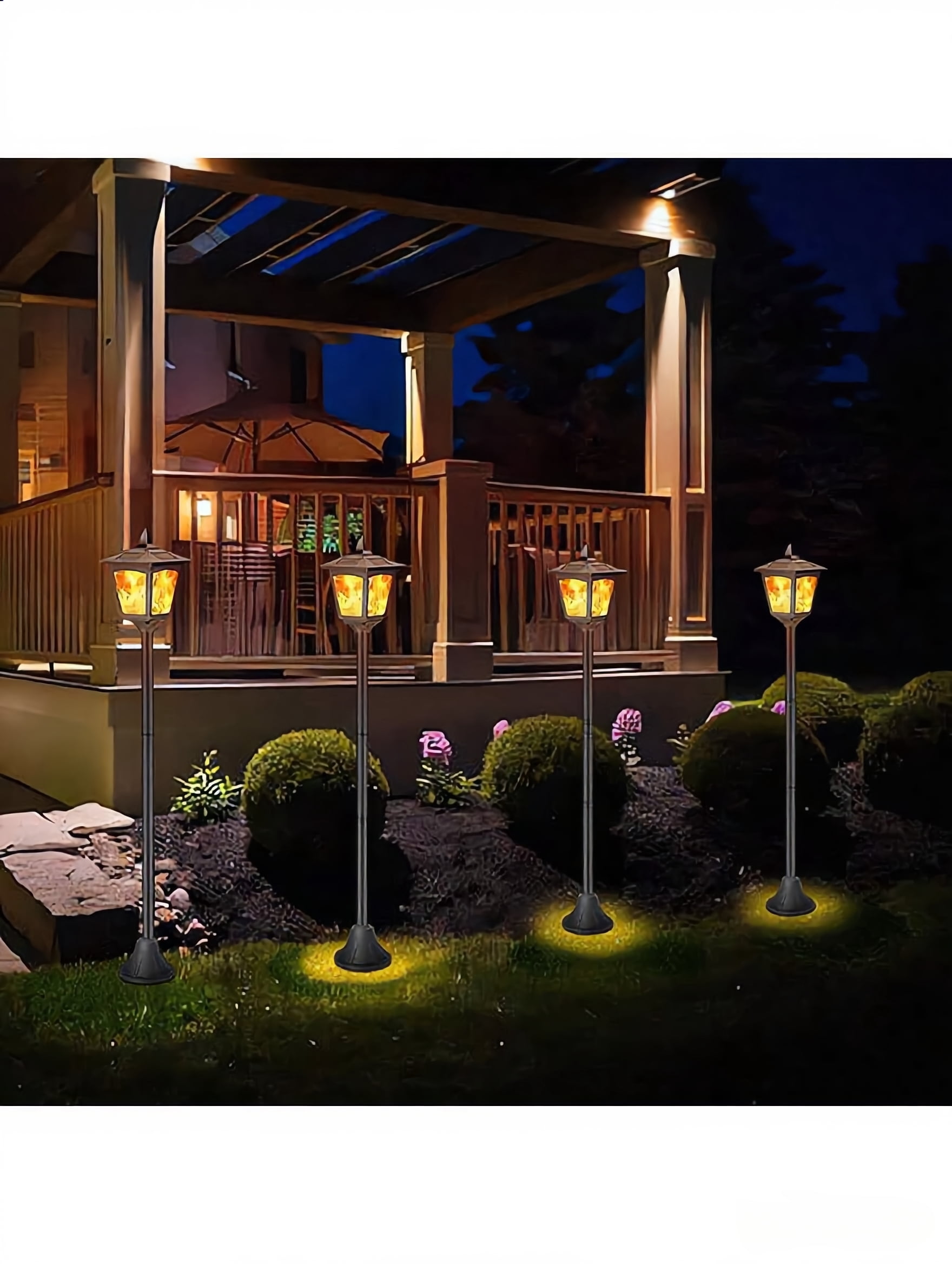 Kanstar 2 pack 42 inch Solar Flame Post Lights, LED Waterproof Outdoor Garden & Lawn Pathway Street Lamp Lighting