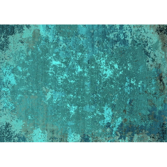 Ahgly Company Machine Washable Indoor Rectangle Oriental Turquoise Blue Industrial Area Rugs, 2' x 3'