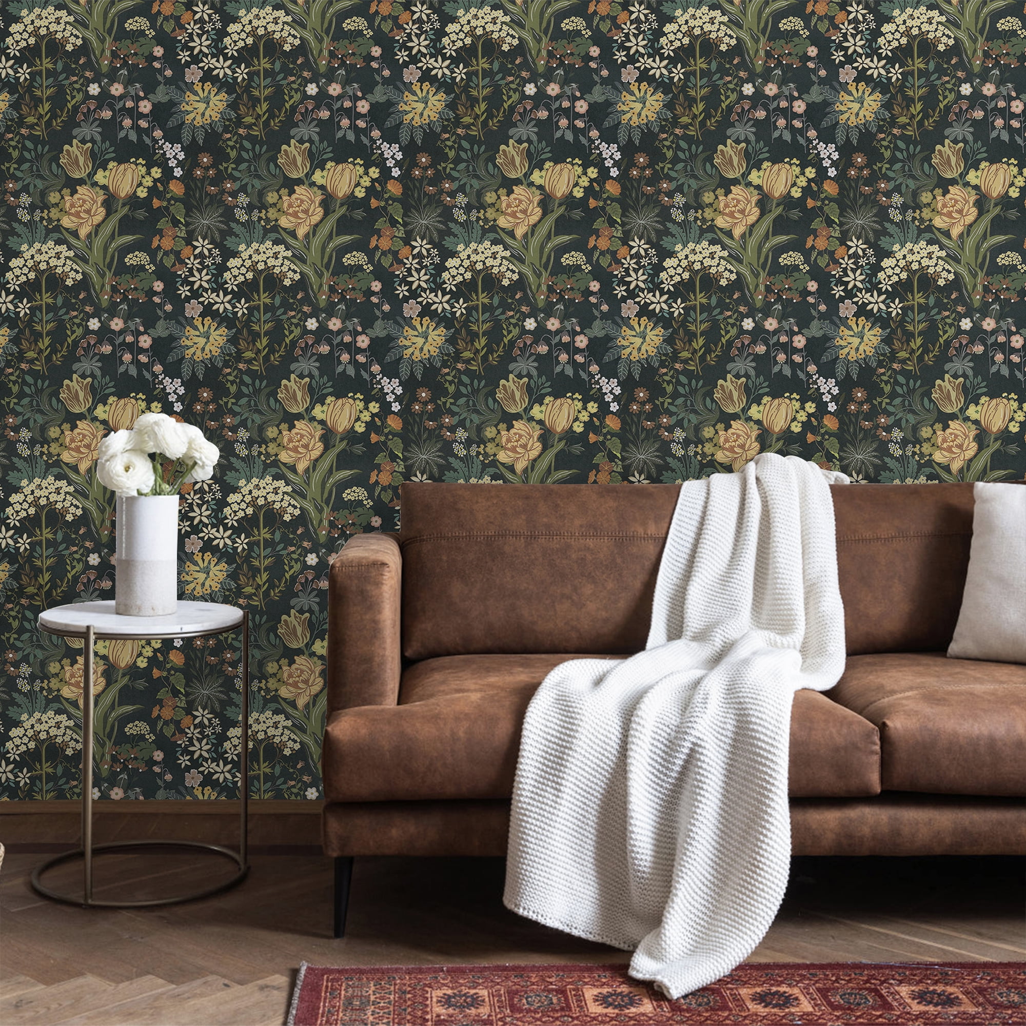 (2 pack) UMIGGEE Floral Wallpaper Peel and Stick 17.7" x 118" Tulips Dark Self Adhesive Removable Wallpaper Peel and Stick for Home Bedroom Cabinets Thicken