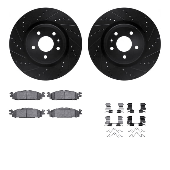 Dynamic Friction Company Front Brake Rotors-Drilled and Slotted-Black with 5000 Advanced Brake Pads includes Hardware 8512-54204