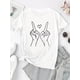 thumbnail image 2 of Camiseta de cuello redondo de moda para mujer con estampado de corazón creativo, top informal de manga corta con estampado geométrico, tejido de algodón, elasticidad media, ajuste cómodo para todo el, 2 of 6
