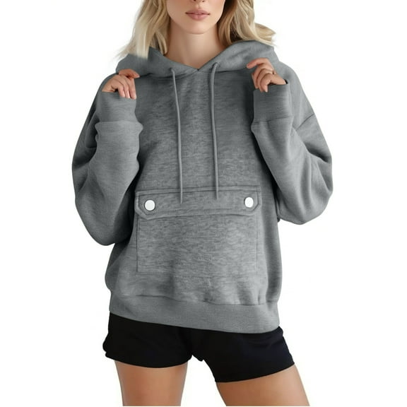 Women's Casual Hoodies Long Sleeve Sweatshirts V-Neck Drawstring Hooded Pullover Top with Pockets