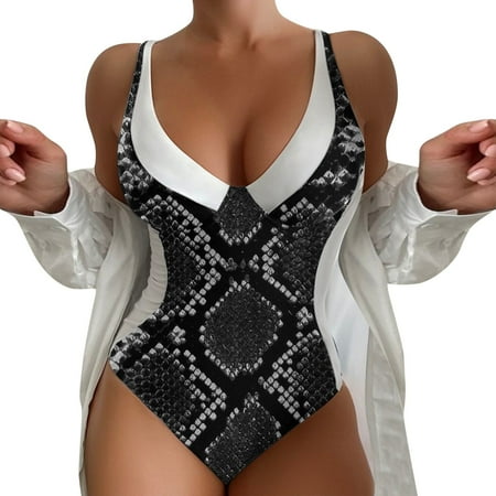 Blphud Women s Swimsuits Walmart Bikini Deep V Printed Color Matching Swimsuit Sexy Bikini Bottoms Women Swimsuit Fashion Jumpsuit Black S