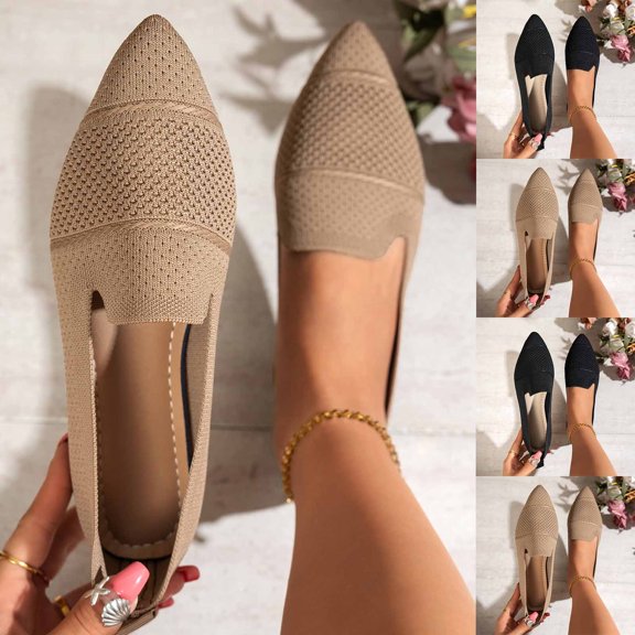 Taqqpue Women Flat Shoes Under 10 Women's Fashionable Casual Wear Versatile Plus-Size Loafers Solid Color Mesh Pointed Toe Flat Shoes for Women